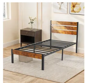 Twin Size Metal Platform Bed Frame with Headboard and and Footboard, No Box Spring Needed