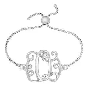 Stately Steel Stainless Steel Initial Chain Adjustable Bracelet