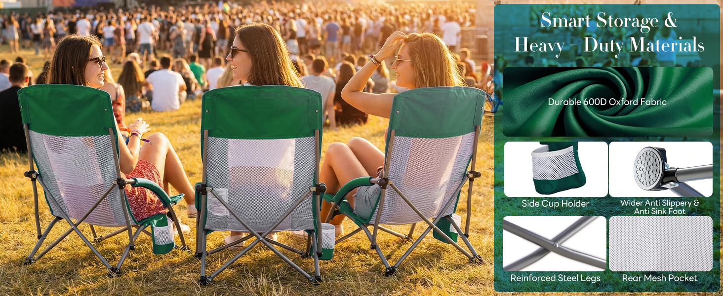 Portable Folding Camping Chair with Storage Pocket & Carrying Bag, 250 LBS Support, Mesh Breathable Back, Backpacking Chair for Hiking Fishing Picnics Beach