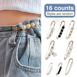 16 Counts Pearl Brooch Pins, No Sewing Fasteners for Sweater Shawl Cardigan Collar, Faux Pearl Clothing Dresses Decoration Pant Tightener for Women, Mixed Style Assortment