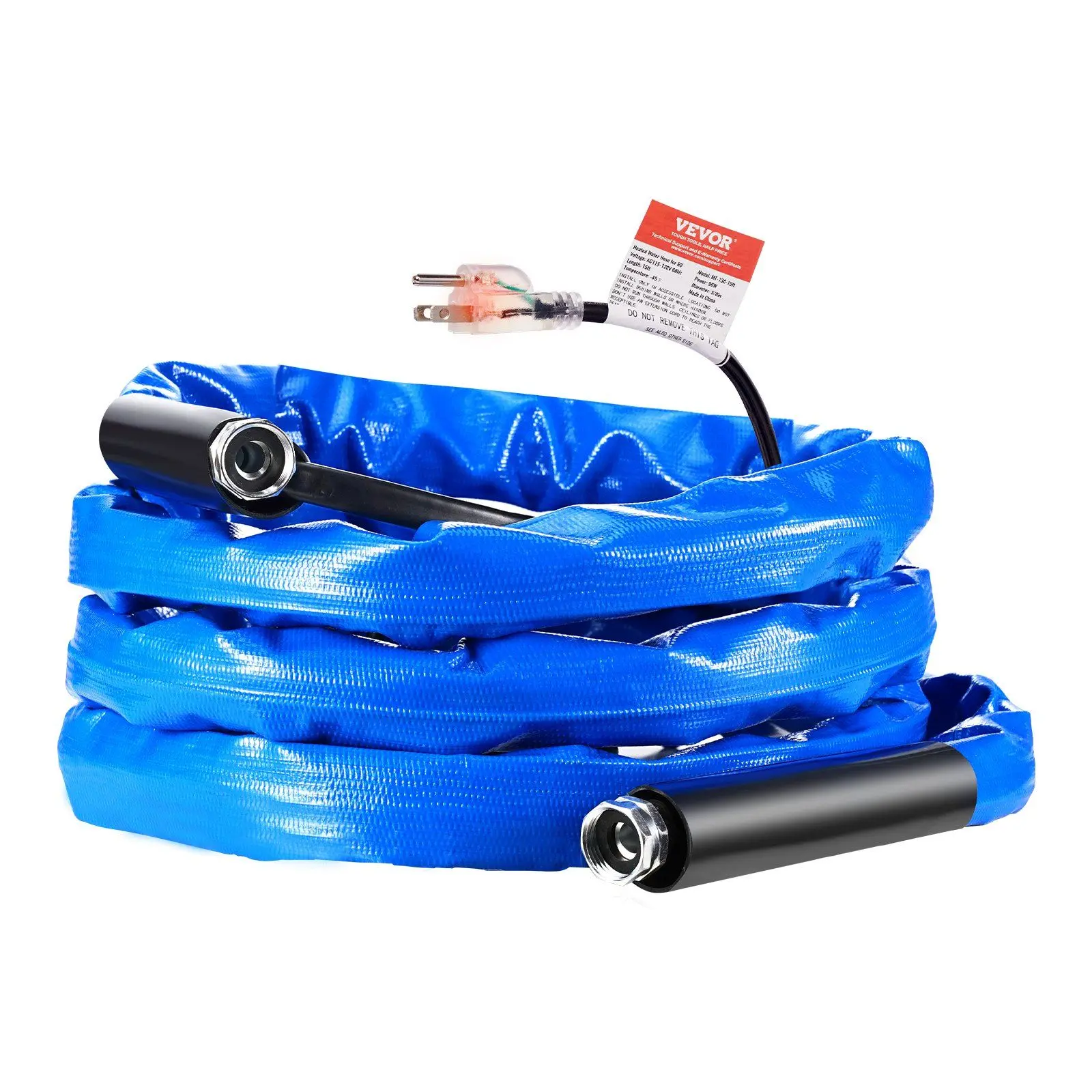 VEVOR 15ft Heated Flexible Pipe, -45°F Antifreeze Heated Water Hose for RV Camping Car Washing, Drinking Water-Safe