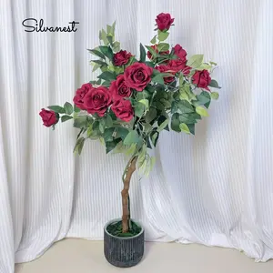 41-Inch Artificial Red Roses Decorative Floral Arrangement in Ceramic Pot - Lifelike Home Decor Photo-Worthy Gift, Memorial Day Wedding Decoration