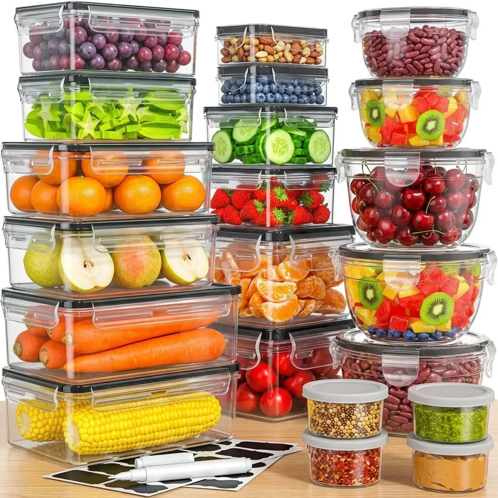 40 PCS Food Storage Containers with Lids Airtight (20 Lids & 20 Containers)- Reusable Plastic Leakproof Meal-Prep Container for Kitchen Storage Organization Microwave/Dishwasher Safe with Labels & Pen