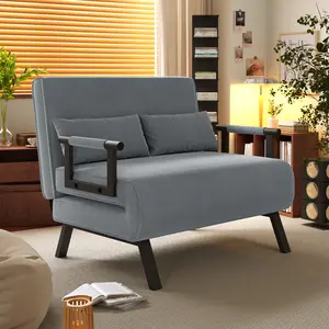 Folding Sofa Bed, Double sofa bed, 4-in-1 recliner, sofa bed with function, space-saving guest, recliner with adjustable backrest, 300 kg load capacity Metal frame & linen Dark Gray