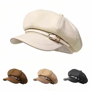 Women's Vintage French Octagonal Newsboy Cap, Adjustable Buckle, 55-58cm Hats for Women, Casual Wear, Sun Protection for Autumn Winter,summervibes summervibes