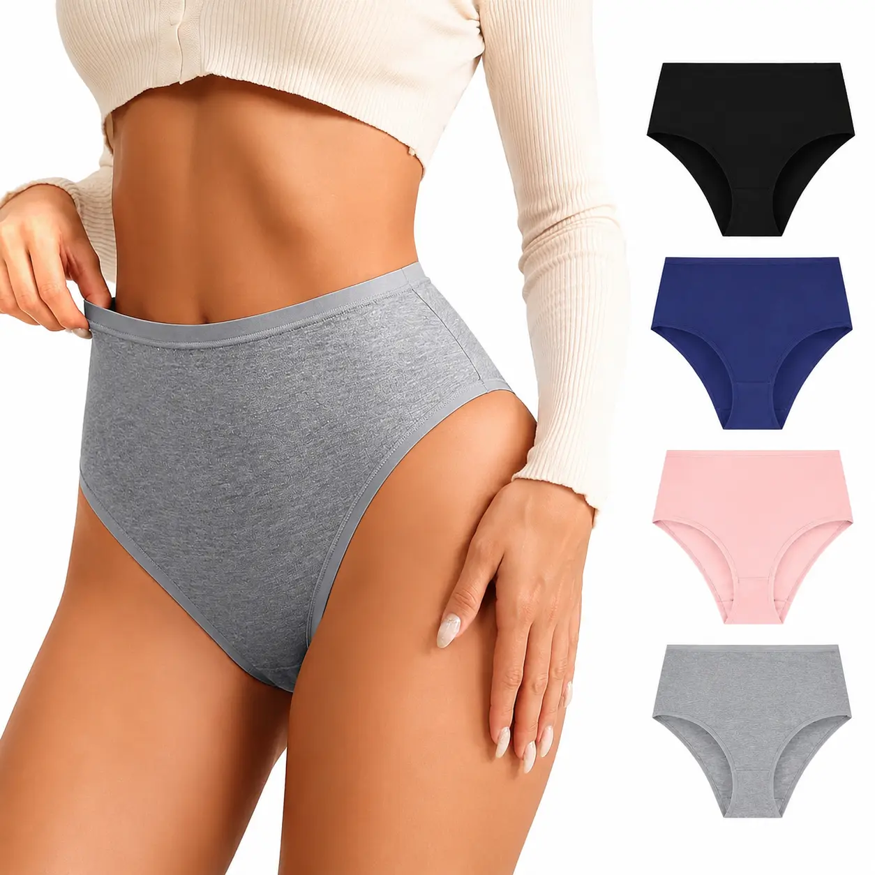 ORLAROY Women's High-Waisted Cheeky Hipster Panty - High-Quality Cotton Briefs, Spandex Seamless Fabric, Comfy Breathable Smooth Underwear for Daily Wear