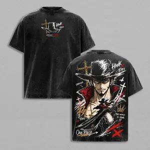 Dracule Mihawk One Piece Anime Graphic Tee Vintage Washed Oversized Streetwear Casual Manga Fan Apparel Unisex Daily Wear For Men And Women