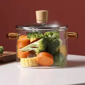 Glass Pot, Covered Glass Saucepan, Cooking Pot, Double-Handled Heat-Resistant High Borosilicate Glass Cookware, Glass Pot for Stovetop Cooking, Heat-Resistant, Suitable for Cooking Noodles, Soup, Milk, Tea, Etc. Kitchen Cookware, Cookware Lid