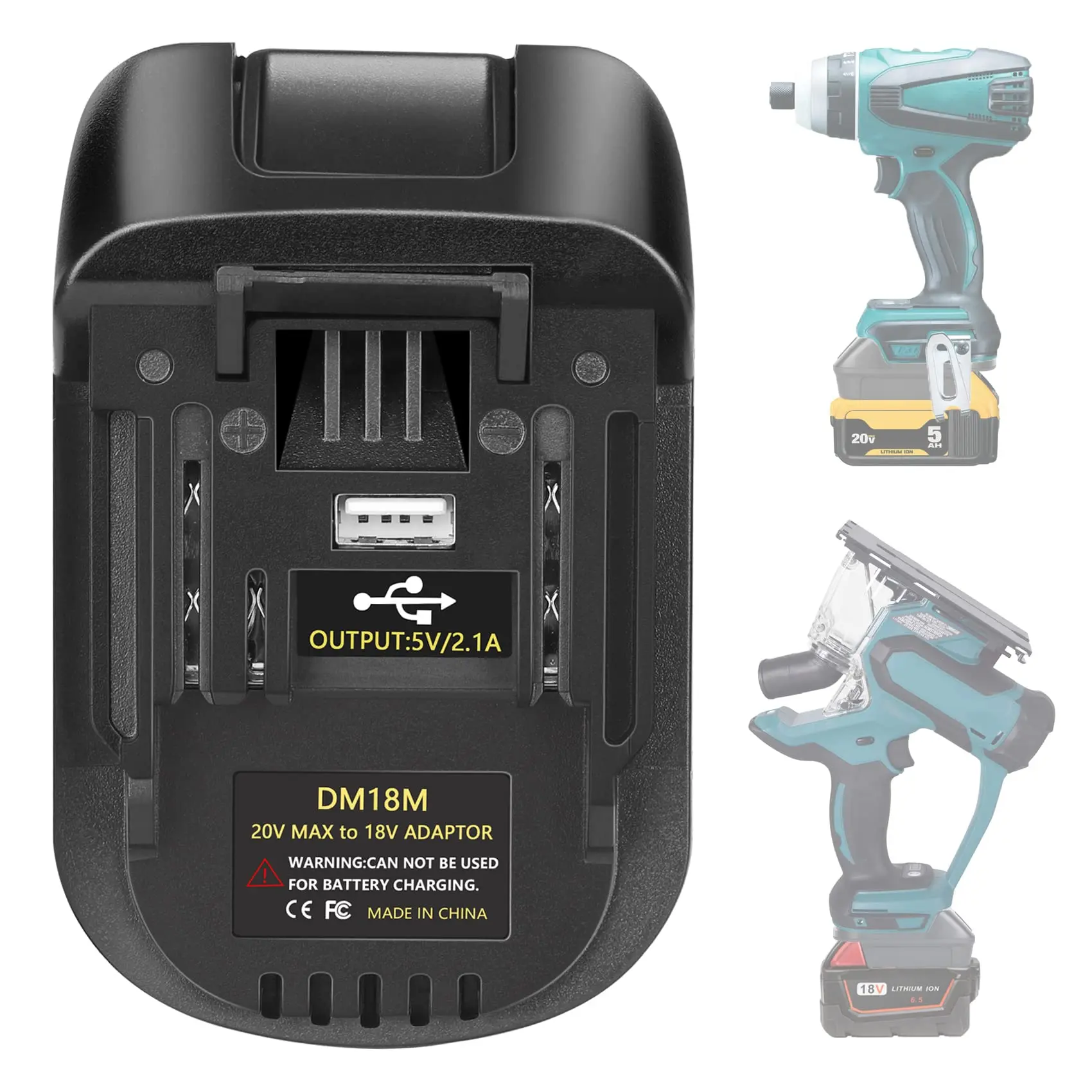 【DealsForYouDays】DM18M Converter Battery Adapter with USB Charging Socket for Dewalt 20V Battery & Milwaukee M18 18V Lithium Battery Converter to Makita 18V BL1830 BL1840 BL1850 Cordless Tools Use(Bare Adapter Only) Charger