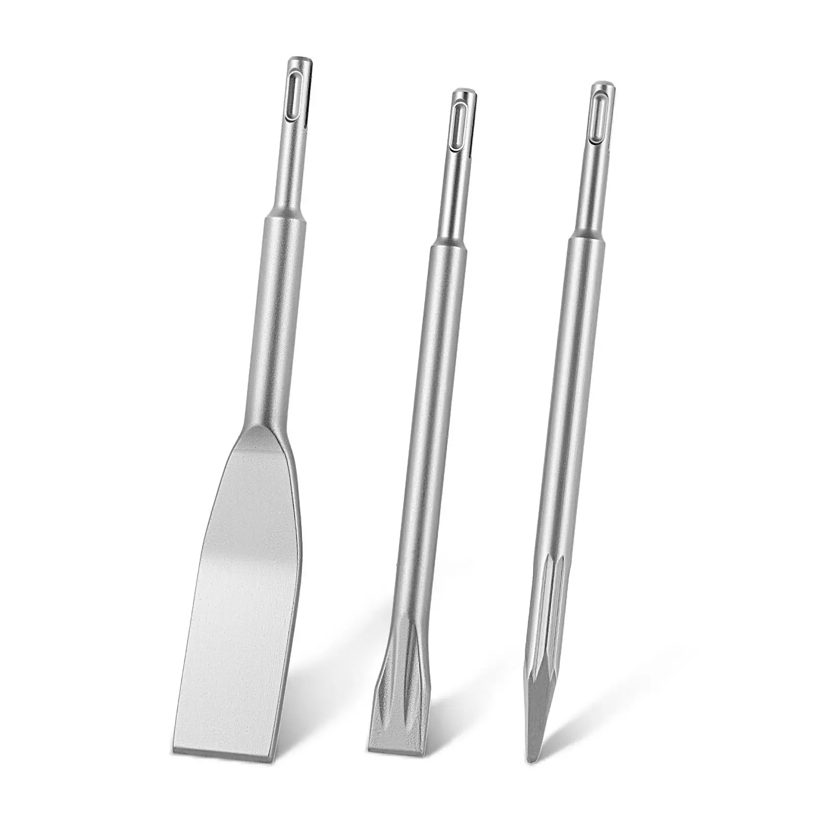 VEVOR 3-Piece SDS Plus Chisel Set, Tool-Free Quick-Change Premium 40Cr Alloy Steel Attachments (Point, Flat, Angled Scraper Chisels) for Demolition, Concrete, Experienced DIY Users