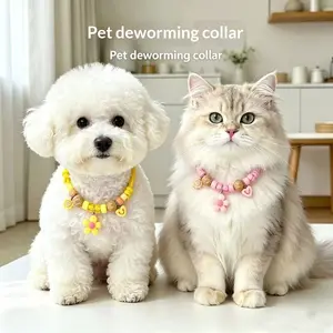 Adjustable Beaded Pet Collar for Cats and Dogs, Citronella Wood Scent Outdoor Collar for Summer Walks