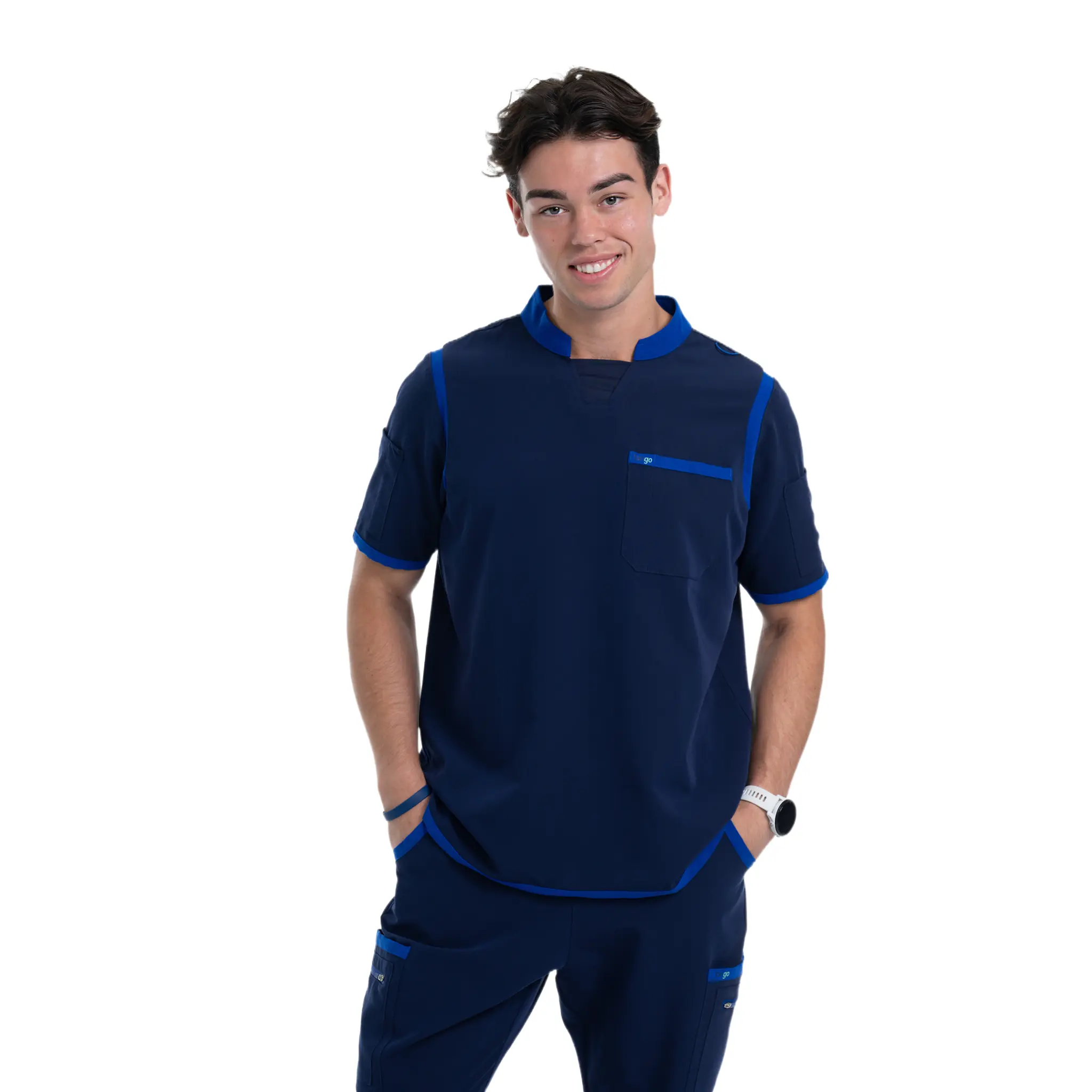 Men's Royal / Navy Blue C-Collar Scrub Top