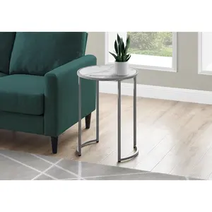 Accent Table, Side, Round, End, Nightstand, Lamp, Living Room, Bedroom, White Marble Look Laminate, Grey Metal, Contemporary, Modern On-Site