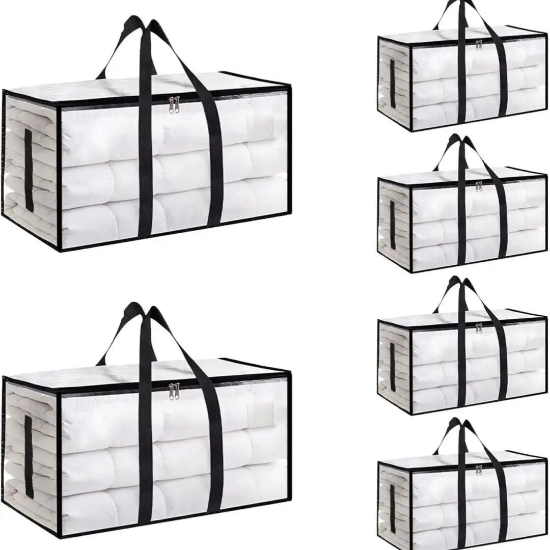 6 Pack Extra Large 180GSM Heavy Duty Moving Bags with Adjustable Backpack Straps, Waterproof Storage Totes with Handles & Zipper for College Dorm Essentials, Space Saving Foldable Packing Containers for Clothes, Bedding & Home Supplies
