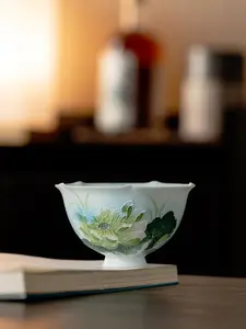 AA4. 2. Hand-Painted Lotus Reflection Blue Tea Set | Wood-Fired Ceramic Teapot with Single Master Cup