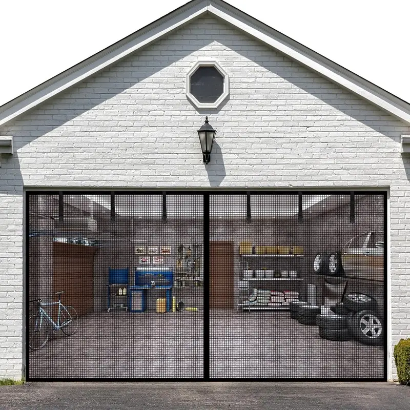 Single Car Garage Magnetic Screen Door, Fiberglass Mesh, Weighted Bottom, Auto Closure, Bug & Animal Proof, Tool-Free Assembly
