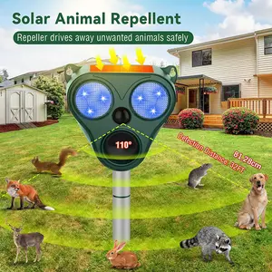 Solar Power Animal Repellent, Cat Repellent Outdoor, Squirrel Repellent, Deer Repellent, Ultrasonic Pest Foxes Repellers, Waterproof IP 66, Motion Detection, Dog, Raccoon, Skunk, Rabbit, Rodent