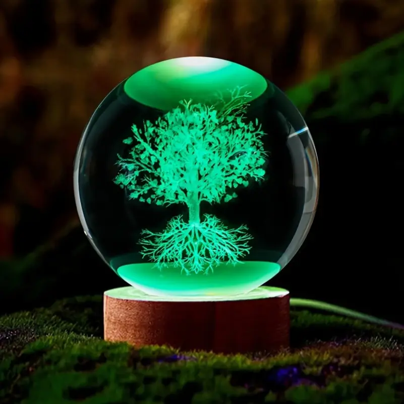 1pc Color-Shifting 3D Engraved Life Tree Luxury Crystal Figurine, USB-Powered LED Night Light (No Batteries Needed), Ideal Birthday-Holiday Gift for Special Events (Home Decor Statue), Luxury Crystal Figurines, Light Up Your Space