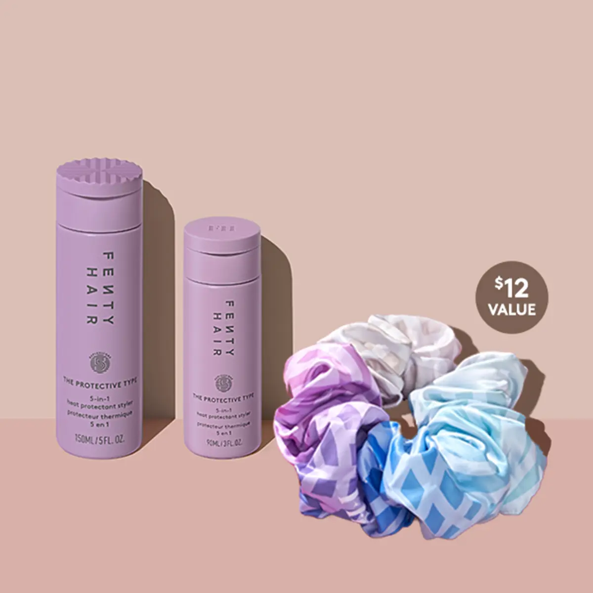 Fenty Hair The Protective Type Frizz-Smoothing Heat Protectant Styling Cream Full Size and Mini Duo + Scrunchie Conditioner Haircare