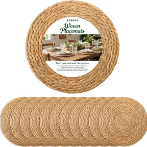 13 in Round Woven Placemats Plate Chargers Set of 12, Boho Farmhouse Rustic Woven Place Mats for Kitchen Dining Party Table Decor, Rattan Wicker Table Mats Jute Braided Chargers for Dinner Plates
