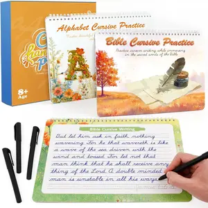 Grooved Cursive Handwriting Workbook for Kids 5-12 & Adults, Reusable Magic Practice Book with Disappearing Ink Pens for Words Letters Bible Verses Sentence Writing Practice