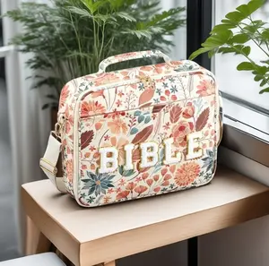 Large Capacity Bible Organizer Bag with Bible Journaling Kit, Floral Print Bible Cover, Multiple Styles Available, Adjustable Shoulder Strap, Multi-Functional Tote Bag for Women, Organizer for Church & Travel