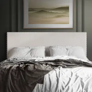 ChaletPosh Serenia Velvet Upholstered Adjustable Headboard with Chrome Nailhead Trim in Elegant Neutral Tones for Modern & Traditional Interiors Easy Installation & Shipping