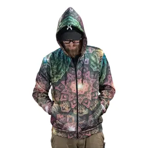 Entheos Vibrations Fractal Galaxy Hoodie Artwork By Jan Kruse Vibrant Mandala Design Men's Cosmic Artwear Hooded Sweatshirt