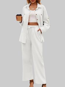 ZEAGOO Women 2 Piece Linen Sets Button Down Shirt and Drawstring Long Pants Set Summer Outfits summerwins