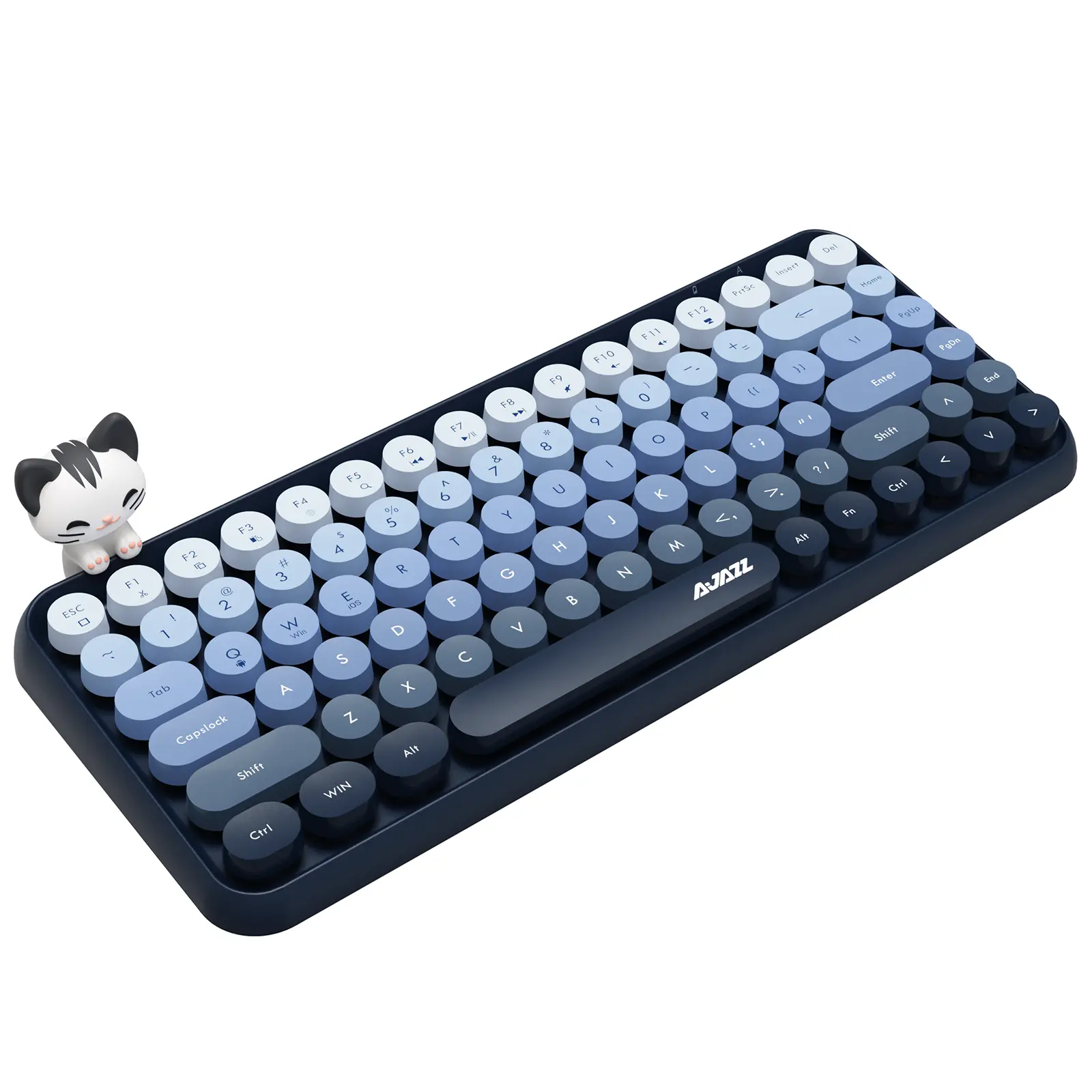 308i Wireless Bluetooth Keyboard, Retro Typewriter Design with Gradient Colorful Round Keycaps and Cute Magnetic Cat Doll, 84 Keys, Multi Device Keyboard for iPad/Laptop/PC/Win/Mac(Blue) # costume  craze