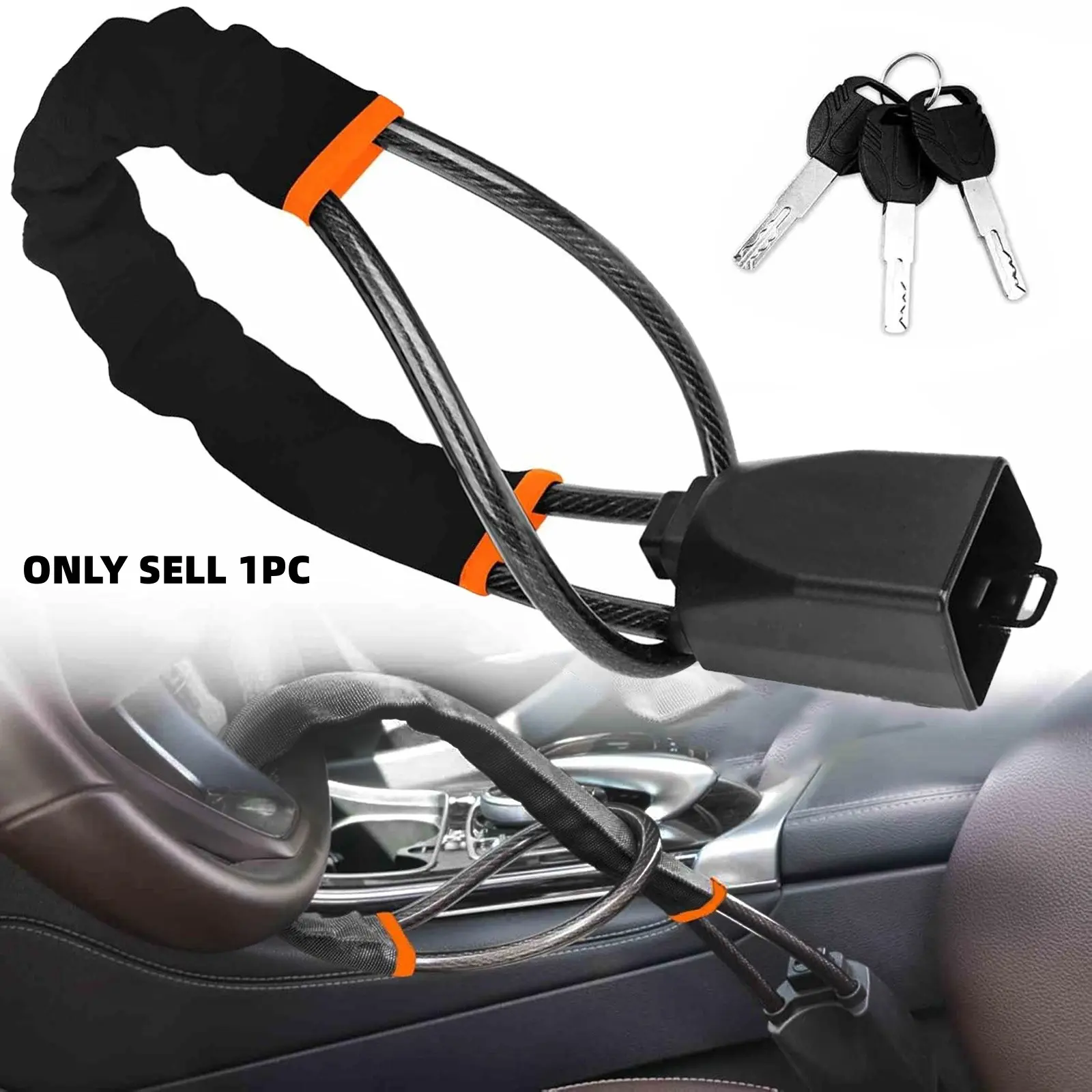 Car Steering Wheel Lock, Anti-Theft Car Wheel Lock, Universal Car Security Lock with 3 Keys and Seat Belt Buckle Lock Design, Automotive Car Accessories for Most Vehicles