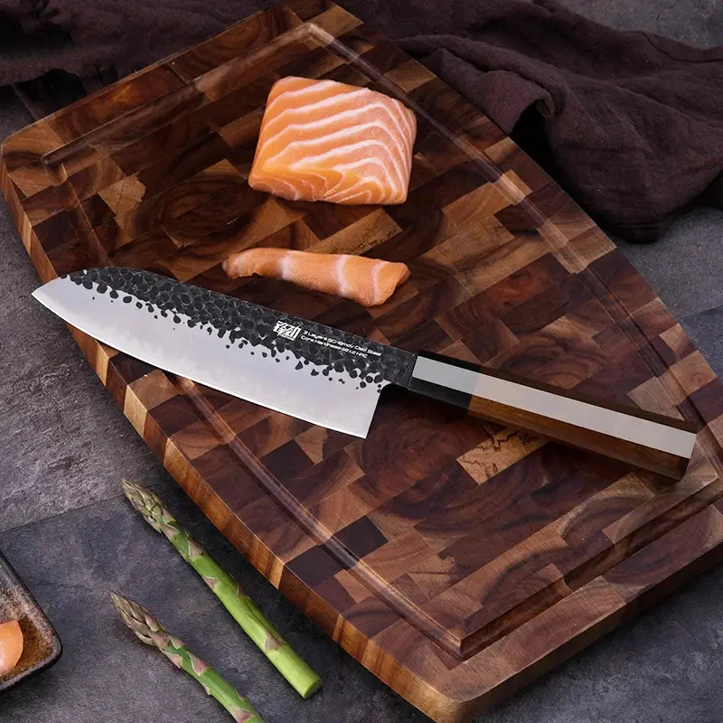 FINDKING 7 Inch Santoku Knife,Japanese Style Knife, Sushi Knife, 9Cr18MoV High Carbon Steel Blade, Professional Kitchen Knives, African Rosewood Octagonal Handle,Dynasty Series, Cutting for Fish, Meat,Vegetable,Fruit