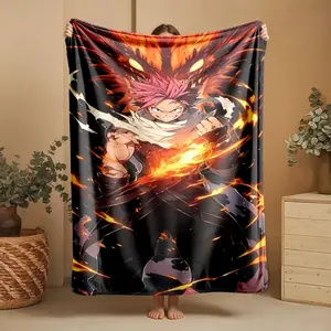 1 piece Fairy Tail: Natsu's Flame Magic Awakening themed flannel blanket - Modern-style flannel blanket, super soft and warm, suitable for sofas, beds and chairs, all-season multi-purpose use, machine-washable digital printing, 100% polyester