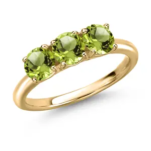 Gem Stone King 10K Yellow Gold Green Peridot Engagement Ring For Women | 1.65 Cttw | Round 5MM | Gemstone August Birthstone