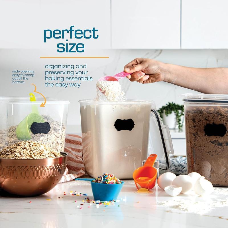 4 Pack 5.3L Large Airtight Food Storage Containers, BPA-Free Plastic Canisters for Flour, Sugar & Rice, Kitchen Pantry Organization Storage Containers with Sealed Lids, Ideal Kitchen Utensils