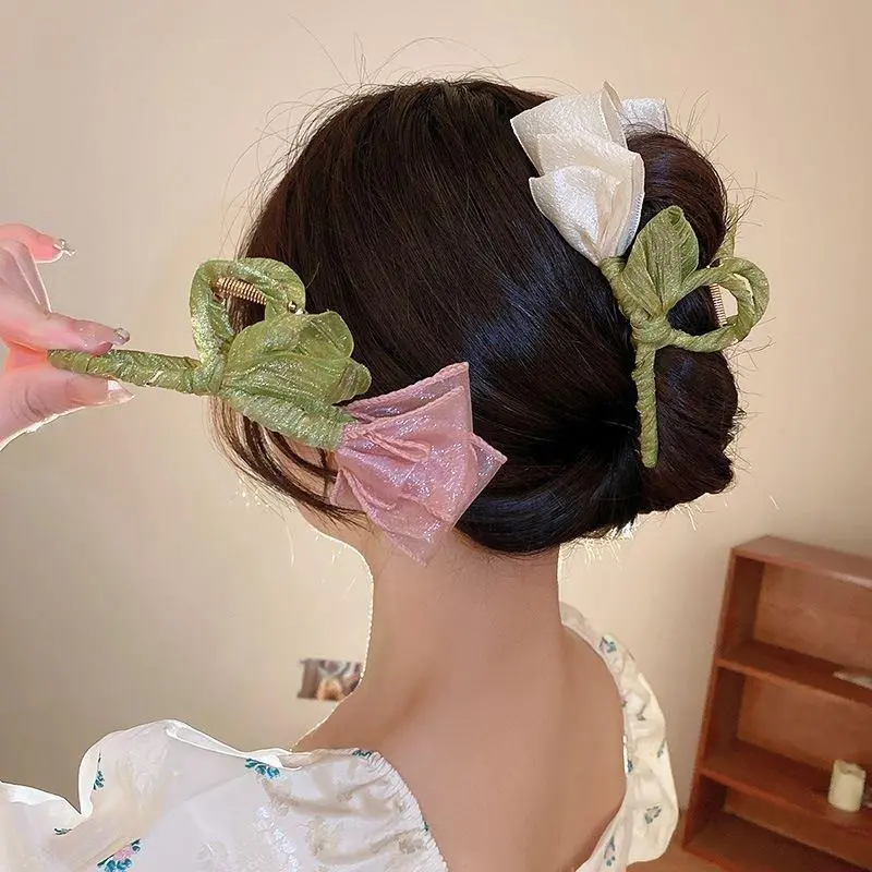 Tulip Tulle Flower Shark Clip Hair Claws For Women Elegant Ponytail Hairpin Hair Crabs Barrettes Girls Fashion Hair Accessories