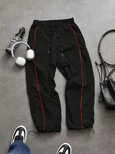 Men's Wide Leg Sports Pants with Drawstring and Side Stripes, Comfortable Breathable Casual Wear for Outdoor Activities, Casual Sportswear Pants