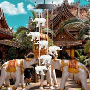 Solar Powered Elephant Design Wind Chime Light, Creative LED Gradient Color Light with Elephant, Outdoor Hanging Light for Garden, Yard, Terrace, Party, Wedding, Solar Garden Lights