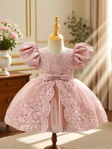 Baby dress with puff sleeves and puffy skirt for festival performances and piano performances
