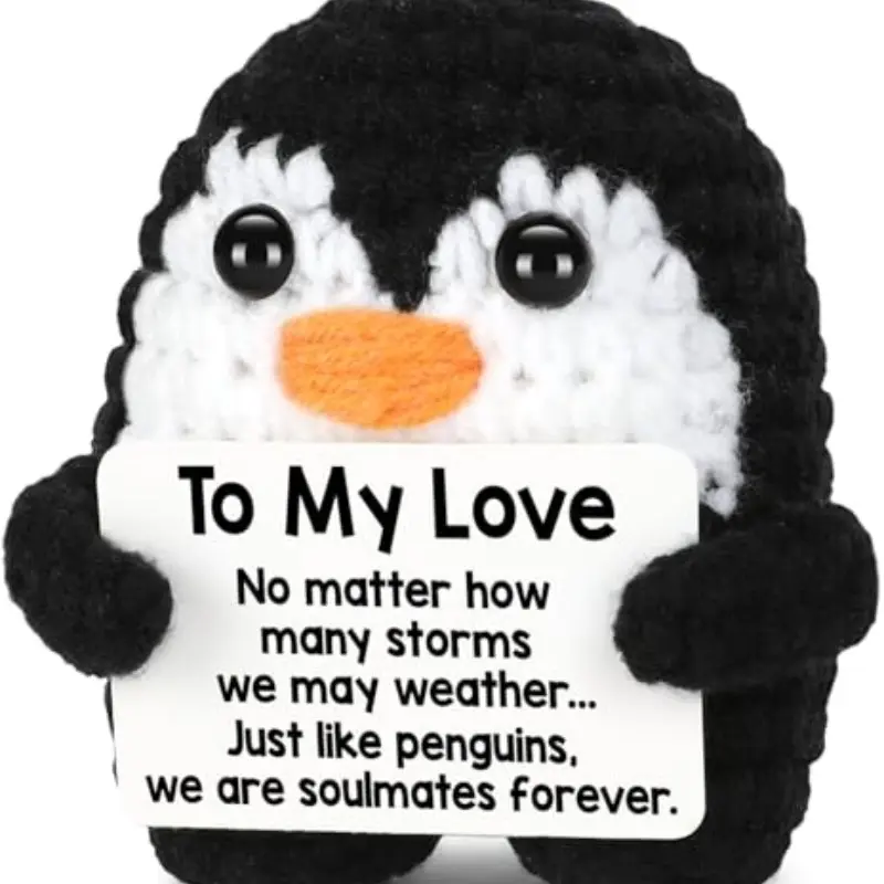 Handmade Knitted Penguin Toy Yarn, Cuddly Super Soft Fluffy Adorable Soft Huggable Stuffed Animal Gifts, Birthday Christmas Gift for Boyfriend Girlfriend, Wedding Anniversary Valentine's Day Present
