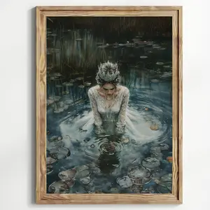 Gothic Prints, the Lake - Dark Academia Print, Dark Decor Aesthetic, Queen Crown, Dark Cottagecore, Moody Victorian Wall Art, Room Decor, Unframed