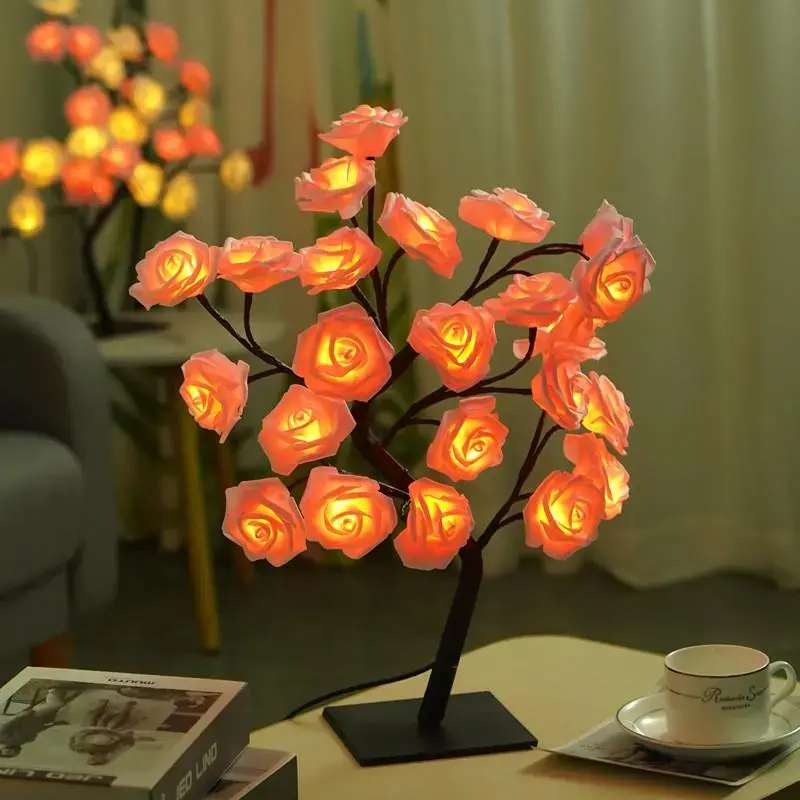 USB-Powered Fancy LED Rose Tree Night Light - Floral Pattern, Festive Warm Light, Soft Rose Glow, Cozy Ambience, Valentine's Day Romantic Gift, Bedroom Home Decor Accessory