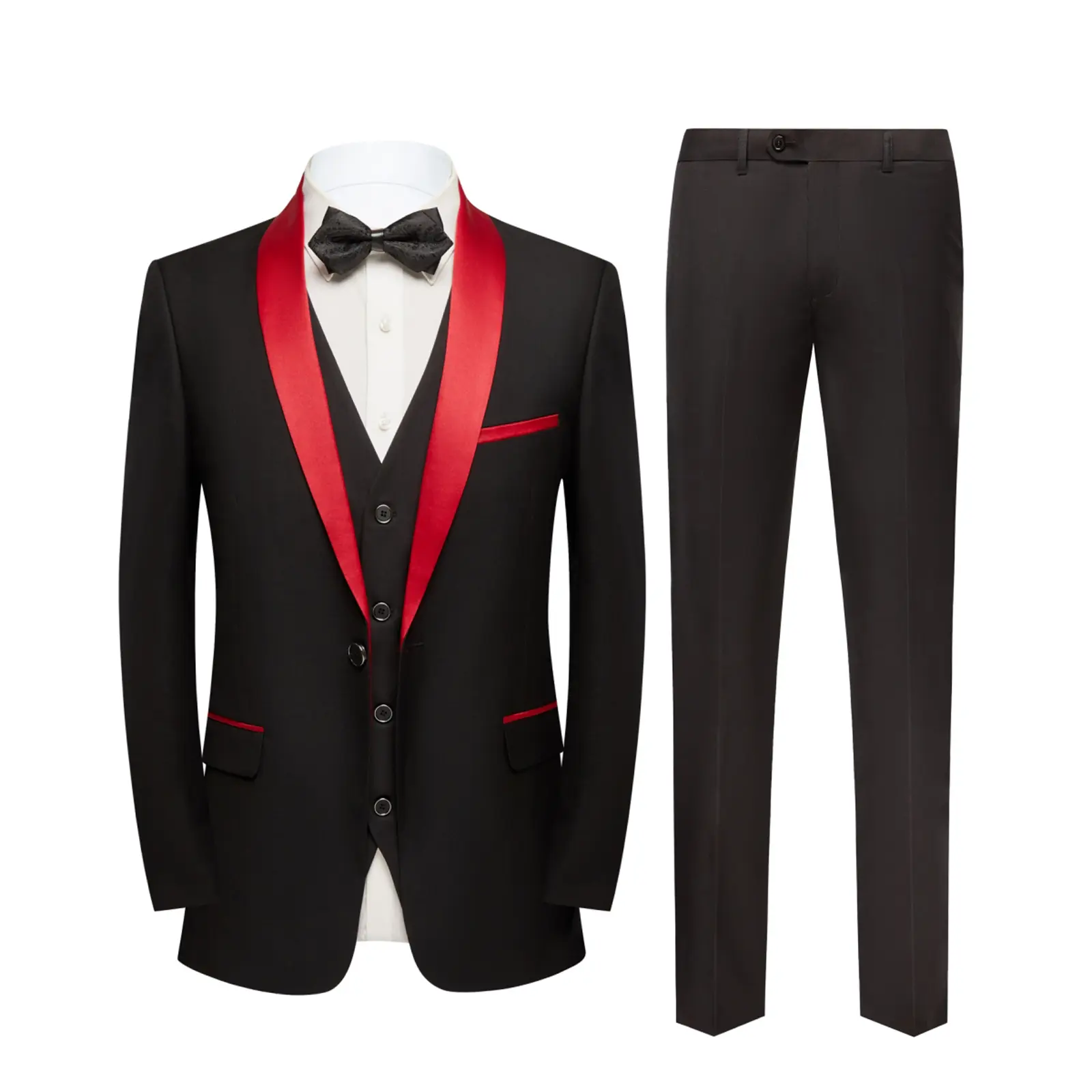 Mens 4-Piece Suit Shawl Lapel One Button Tuxedo Winter Fabric Slim Fit Premium Dinner Jacket Vest Pants