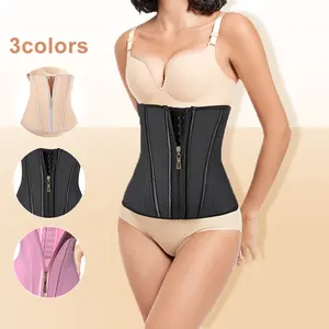 Zipper Waist Trainer Corset for Women, 3-Color Adjustable Steel Bones Hourglass Body Shaper  Snatch Me Up Waist Cincher with Zipper & Hooks, Colombian Latex Waist Trainer No Roll Waist Cincher with Zipper, Breathable Latex Waist Trainer for All Day Wear