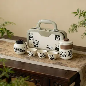Panda Travel Tea Set - Portable Ceramic Teapot & Cup Kit with Travel Case | Cute Panda Pattern, Quick Brew for Outdoor, Office & Gift