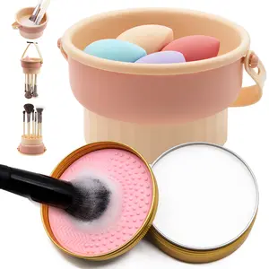 Makeup Brush Cleaning Set, Solid Cleaner and Drying Basket, Three-In-One Makeup Tool, Cleaning Pad and Liquid, Essential Beauty Accessories