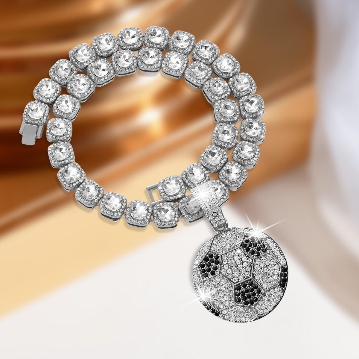 Football Pendant with Diamond Square Necklace Hip Hop Zircon Baguette Chain Tennis Chain with Football Pendant Ideal Jewelry for Sports Football Fans Men Women Boys Girls Daily Wear Football Pendant with Diamond Square Necklace Hip Hop Zircon Baguette Chain Tennis Chain with Football Pendant Ideal Jewelry for Sports Football Fans Men Women Boys Girls Daily Wear