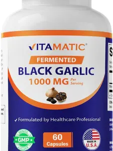 Vitamatic Fermented Black Garlic Extract Natural Daily Nutritional Health Supplement, 1000 mg, 60 Capsules - Non-GMO, Gluten Free, Natural Daily Supplement