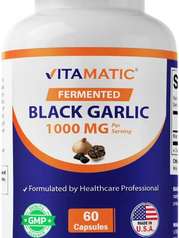 Vitamatic Fermented Black Garlic Extract Dietary Nutritional Health Supplement, 1000 mg, 60 Capsules - Non-GMO, Gluten-Free