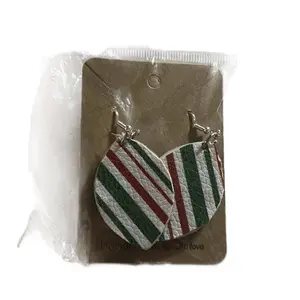 Candy cane stripe earrings leather made handmade